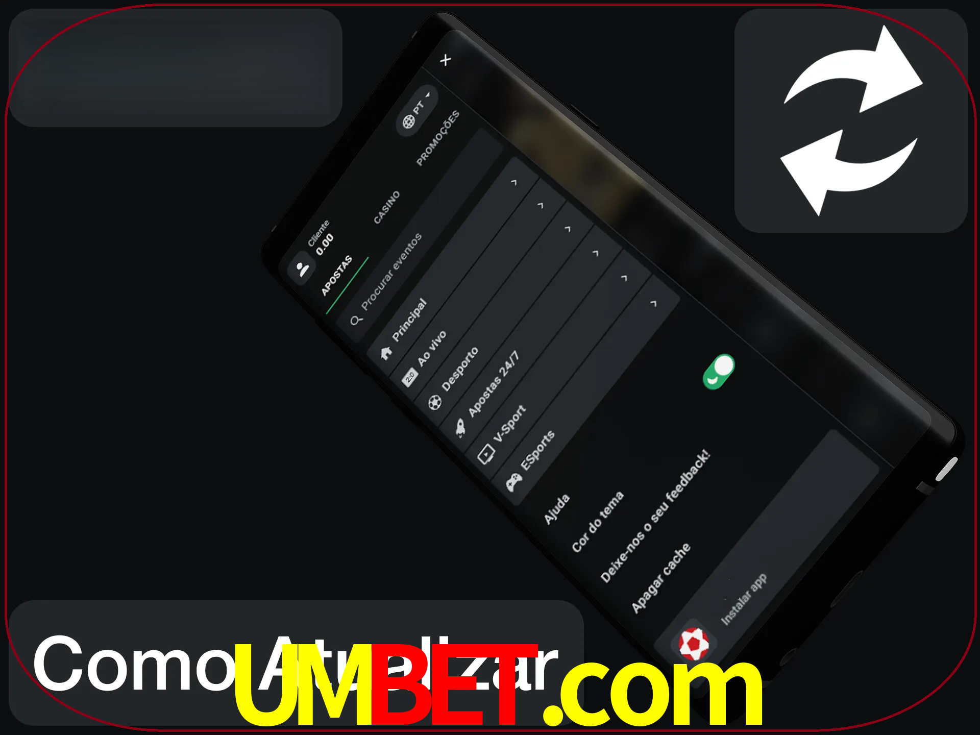 O aplicativo é atualizado automaticamente quando você faz o login.